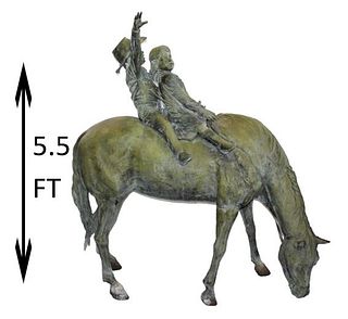 Large Bronze Statue of Children Riding Horse