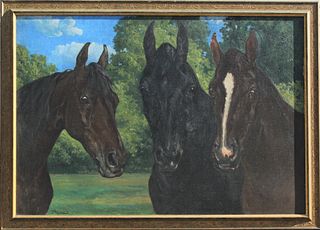 F.M. Lamb (1861-1936) American, Three Horses O/C