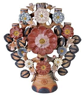 Hand Painted Mexican Clay Candelabra