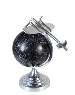 Airplane on Globe with Metal Stand