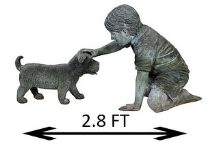 Large Metal Sculpture of Boy with Dog