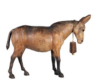 Vintage Tall Leather Donkey Sculpture