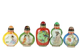 (5) Chinese Hand Painted Snuff Bottles w Scenes