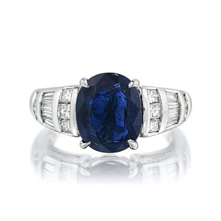 3.58-Carat Burmese Unheated Sapphire and Diamond Ring