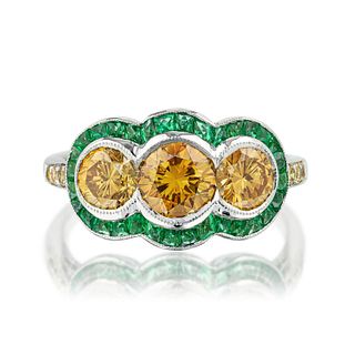Colored Diamond and Emerald Ring