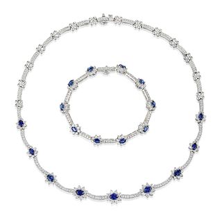 Sapphire and Diamond Necklace and Bracelet Set