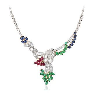 Sapphire Emerald Ruby and Diamond Necklace