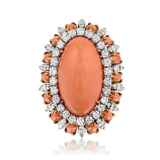Vintage Coral and Diamond Ring