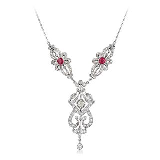 Victorian Diamond and Ruby Lavalier Necklace