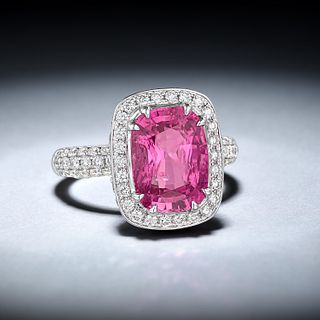 4.70-Carat Burmese Unheated Pink Sapphire and Diamond Ring