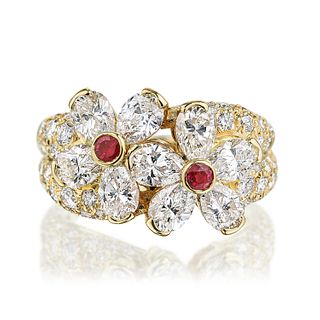 Van Cleef & Arpels Diamond and Ruby Flower Ring