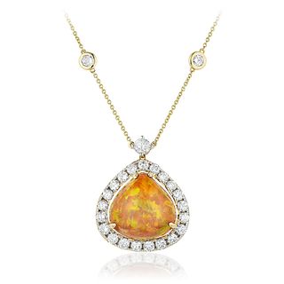 Fire Opal and Diamond Pendant Necklace