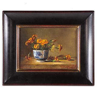 Olga Plam. Flower with Teacup, Oil on Canvas