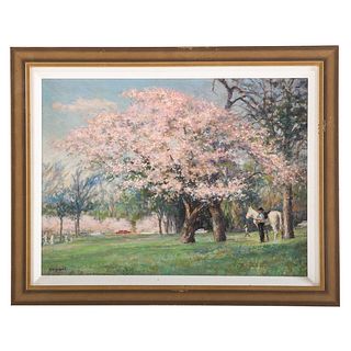 Nathaniel K. Gibbs."Cherry Blossoms," Oil on Board
