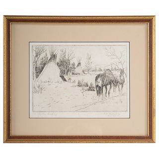 Elling William Gollings. "A Winter Camp," Etching
