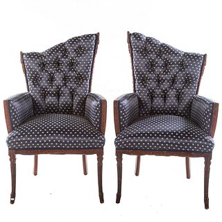 Pair of Art Nouveau Upholstered Arm Chairs