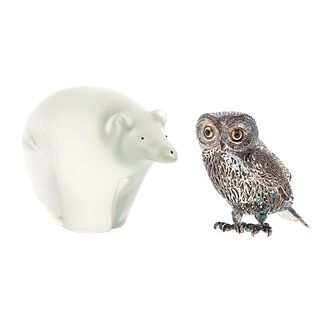 Christofle Owl & Val St. Lambert Glass Polar Bear