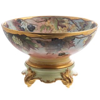 Limoges Painted Porcelain Punch Bowl & Stand