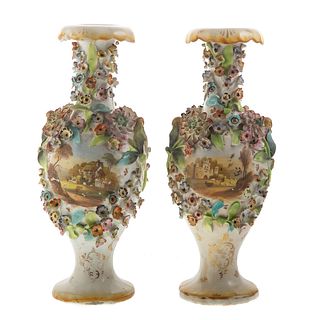 Pair Continental Faience Vases