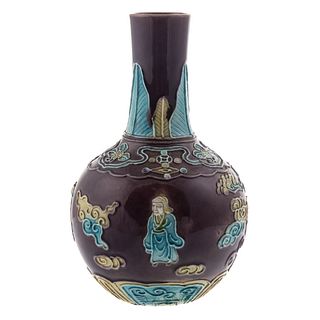 Chinese Aubergine Porcelain Relief Vase