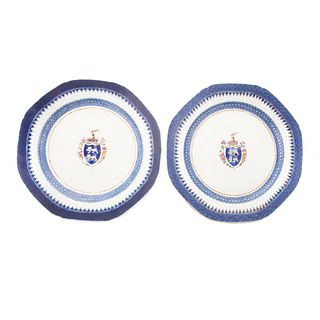 Pair Chinese Export Armorial Plates