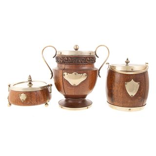 Three Victorian Oak Tobacco/Biscuit Containers