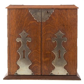 Victorian Brass Mounted Oak Smoking Cabinet