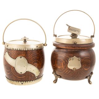 Two Victorian Oak Biscuit Containers