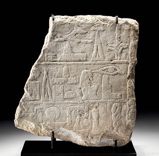 Translated Egyptian Limestone Offering Stele Fragment