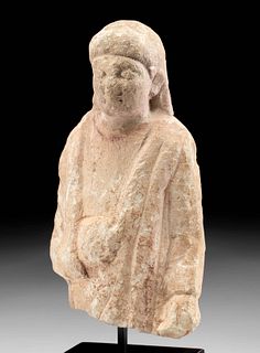 Rare Cypriot Limestone Statue Fragment - Male Votary