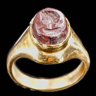 22K+ Gold Ring  w/ Ancient Roman Jasper Intaglio