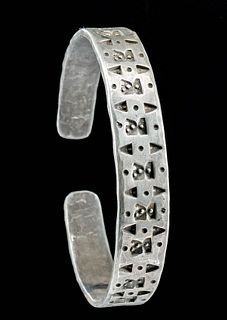 Heavy Viking Silver Bracelet w/ Stamped Design - 46.9 g