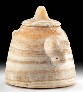 South Arabian Qatabanian Alabaster Beehive Jar w/ Lid