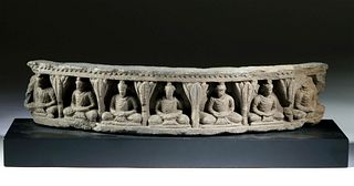 1st C. Gandharan Schist Curved Relief - Seated Buddhas