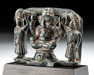 16th C. Indian Steatite Stone Ganesha + Attendants