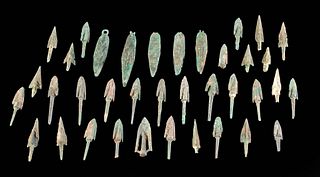 37 Early Chinese Leaded Bronze Arrow Tips & Bells