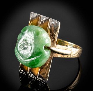 14K Gold / Diamond Ring / Maya Jade Frog