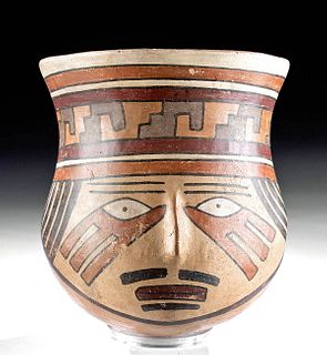 Nazca Polychrome Portrait Vessel / Trophy Head Vessel