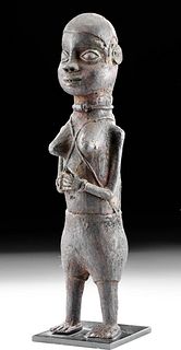 19th C. African Benin Edo Brass Female Attendant