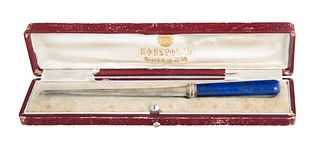 A FABERGE SILVER-MOUNTED LAPIS LAZULI LETTER OPENER, ST. PETERSBURG, 1896-1908