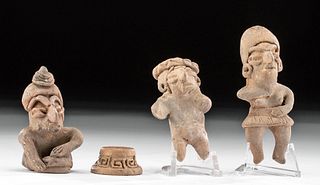 Lot of 3 Chupicuaro Pottery Figures + Bead