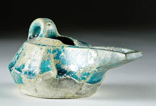 Nishapur Glazed Pottery Oil Lamp w/ Iridescence