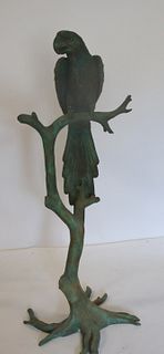 Large Patinated Bronze Sculpture Of A Parrot On