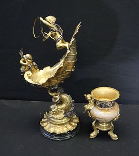 Antique Gilt And Silver Gilt Shell With Cherubs