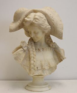 Large Marble Sculpture Of Lady in Bonnet