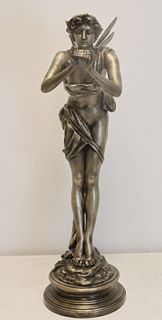 Clodion. Large Signed Silvered Bronze Sculpture