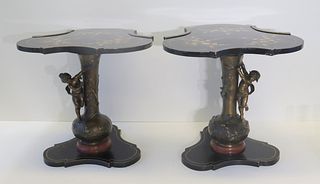 Pair Of Scalloped Tables With Figural Bases.