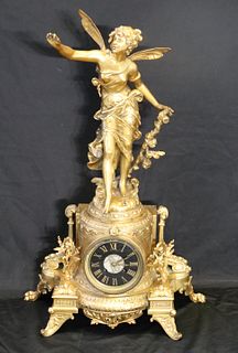 Antique Gilt Metal Louis XV Style Figural Clock.