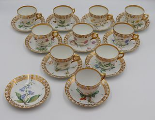(10) Royal Copenhagen Flora Danica Teacups and