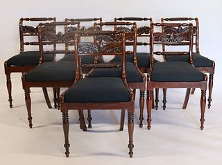 Set Of 8 Regency Style Finely Carved Chairs.